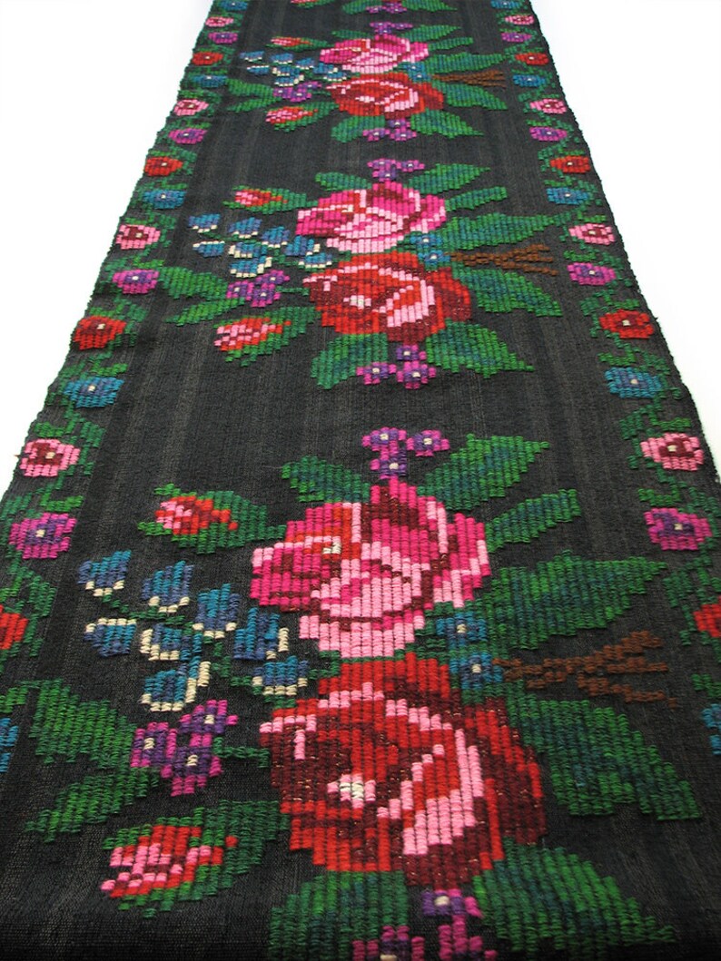 Jahrgang Handgewebter Blumen Rose L U00e4ufer Teppich Boho Schwarz