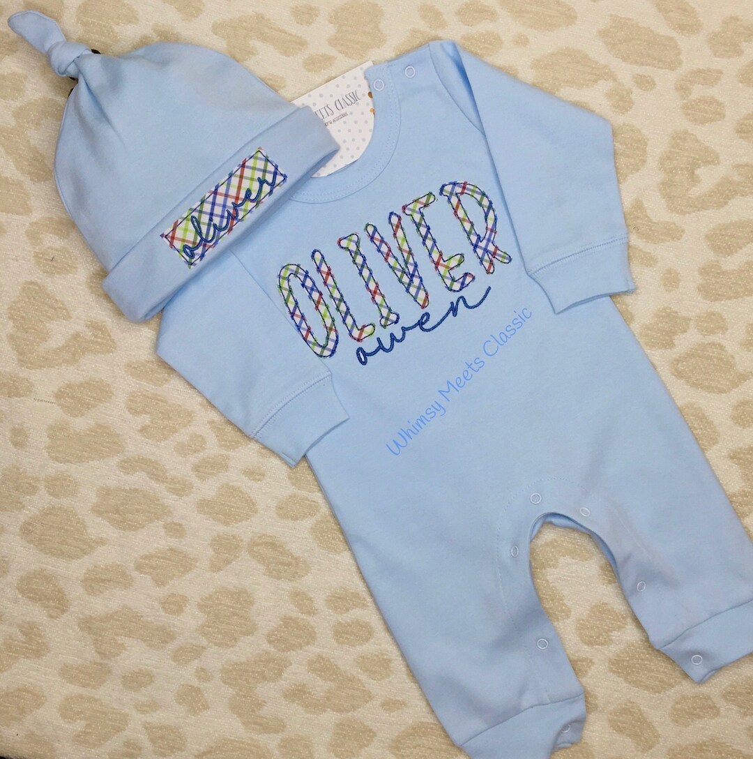 Baby Boy Coming Home Outfit Newborn, Monogrammed Romper Baby Boy