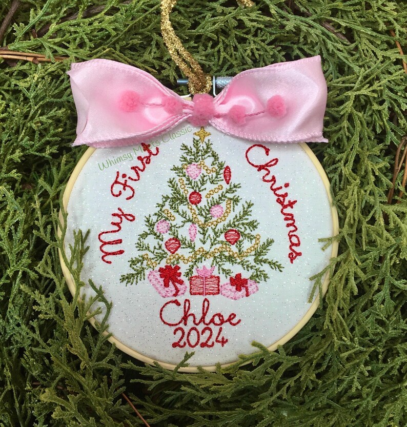 Baby's First Christmas Ornament 2024, 5 Hoop, Personalized Christmas