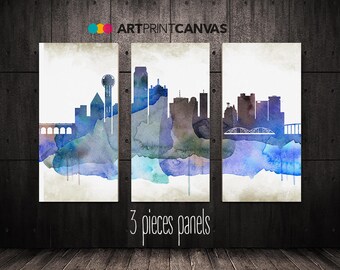 Dallas Print Canvas Art Dallas Watercolor Skyline Dallas Etsy