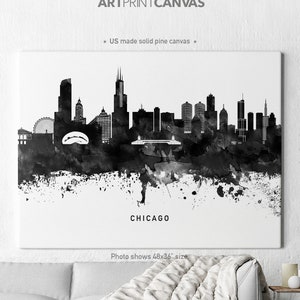 Chicago canvas art print, Chicago watercolor skyline, Chicago Illinois print, Home decor, Travel print, Wall art, ArtPrintCanvas.