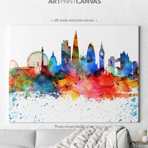 London canvas print, London watercolor skyline canvas, London colorful print,  Home decor, Wall art, ArtPrintCanvas.