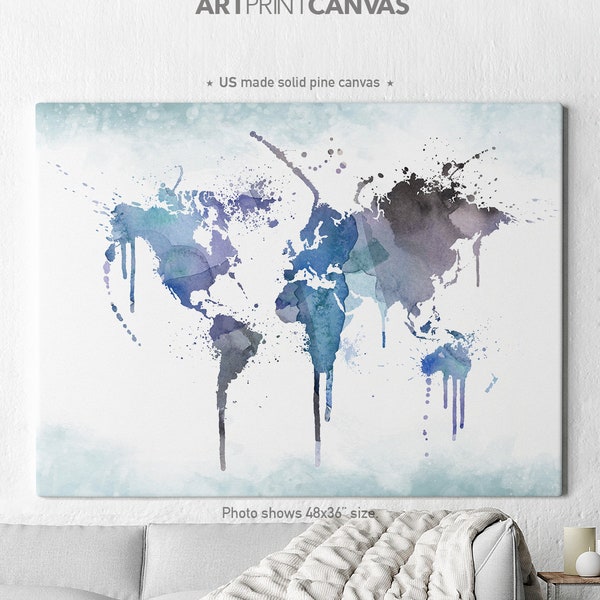 World map canvas, Watercolor World canvas map, Art Print, Art, World map art, Artwork, World map wall art, Home decor, ArtPrintCanvas