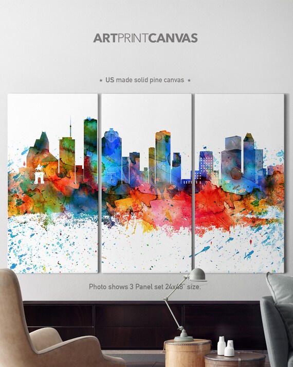 Houston Canvas Art 3 Canvas Set Houston Skyline Set Of 3 Etsy