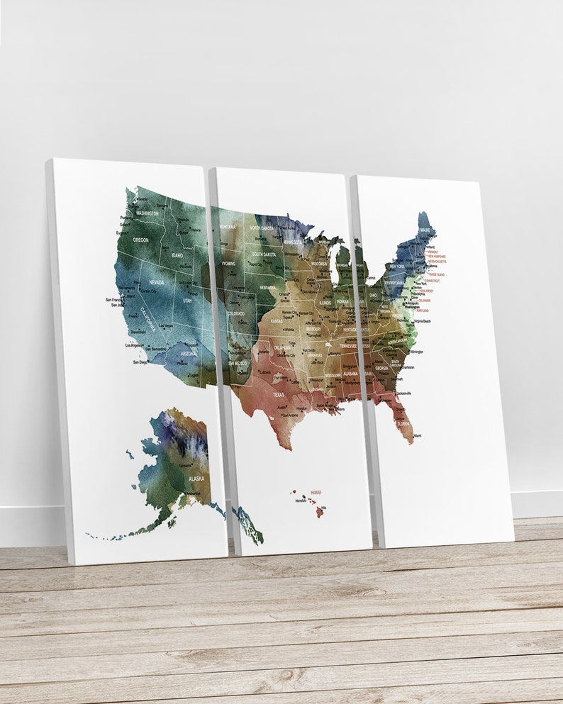 US Map Canvas Print United States Map Canvas Watercolor - Etsy