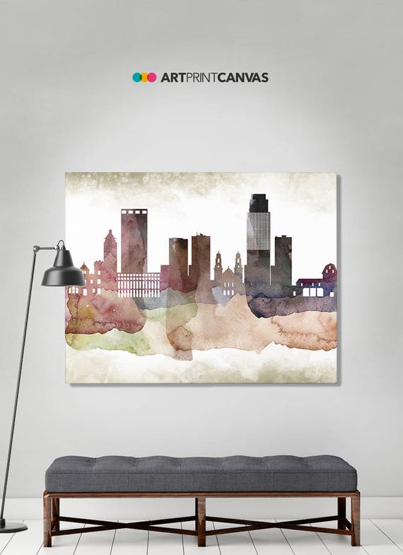 Omaha Print Omaha Watercolor Skyline Canvas Art Print Etsy