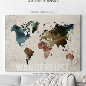 World map canvas, world map canvas art, world map print, canvas wall art, home decor, travel gifts, ArtPrintCanvas