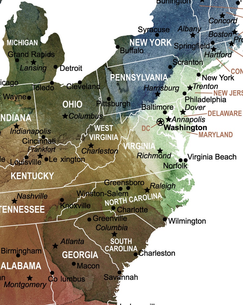 US Map Canvas Print United States Map Canvas Watercolor Etsy