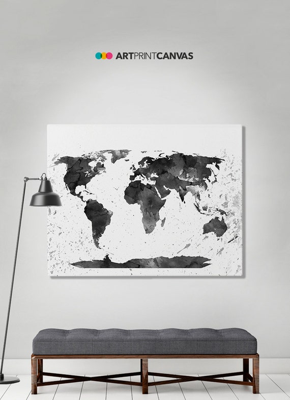 Monde Carte Toile Impression Dart Carte Carte Noir Et Blanc Grande Carte Du Monde Carte Aquarelle De Voyage Peinture Quest Livre Muraux
