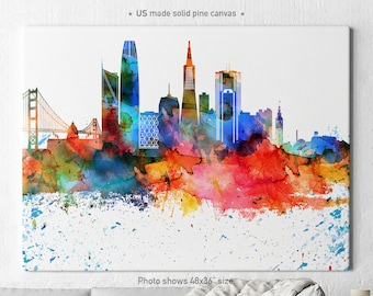 San Francisco canvas art, San Francisco skyline canvas, large canvas art, watercolor print, Home decor Travel print Wall art ArtPrintCanvas.