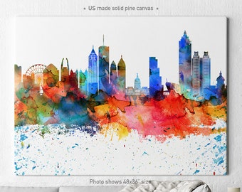 Atlanta canvas print, Atlanta watercolor skyline, Atlanta Georgia colorful print, Home decor, ArtPrintCanvas