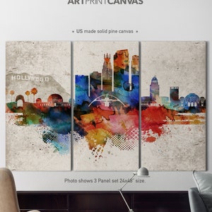 Los Angeles Canvas art, 3 Canvas Set, Los Angeles Skyline set of 3 canvas, Los Angeles Watercolor Wall Art, Home Decor, ArtPrintCanvas