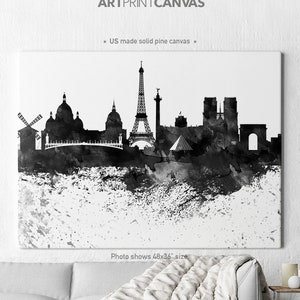 Paris canvas print, Paris watercolor skyline canvas, Art Print, Art, Canvas, Paris black & white print, Home decor, Wall art ArtPrintCanvas. image 1