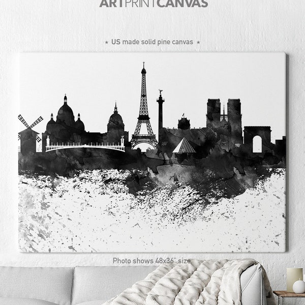 Paris canvas print, Paris watercolor skyline canvas, Art Print, Art, Canvas, Paris black & white print, Home decor, Wall art ArtPrintCanvas.