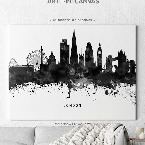 London canvas print, London watercolor skyline canvas, London black & white, Art print, Home decor, Travel print, Wall art, ArtPrintCanvas