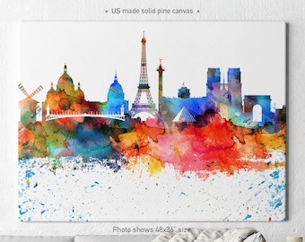 Paris Canvas Art, Paris watercolor skyline canvas, Paris colorful print, Home decor, Wall art, ArtPrintCanvas
