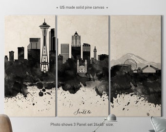 Seattle Canvas art, 3 Canvas Set, Seattle Skyline set of 3 canvas, Seattle Watercolor Wall Art, Home Decor, ArtPrintCanvas