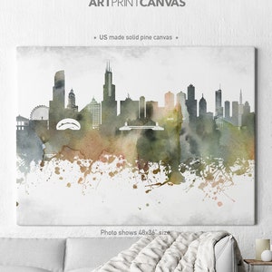 Chicago canvas print, Chicago watercolor skyline, Chicago Illinois print, Art print, Home decor, Travel print, Wall art, ArtPrintCanvas.