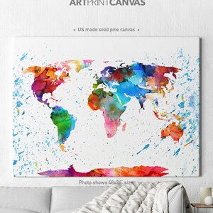 World map canvas, Watercolor World canvas map, Art Print, Art, World map art, Artwork, World map wall art, Home decor, ArtPrintCanvas