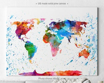 World map canvas, Watercolor World canvas map, Art Print, Art, World map art, Artwork, World map wall art, Home decor, ArtPrintCanvas
