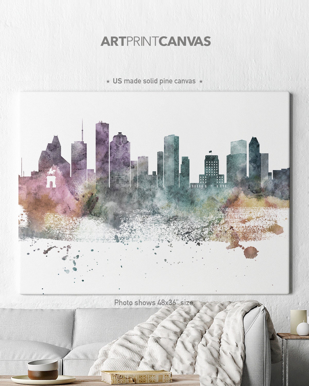 Houston canvas print, Houston watercolor, Houston skyline canvas, Texas cityscape,  wall art canvas, ArtPrintCanvas
