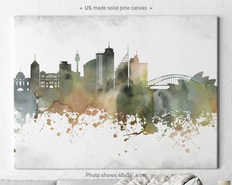 Sydney canvas print, canvas art, Sydney watercolor skyline, Sydney colorful canvas, ArtPrintCanvas
