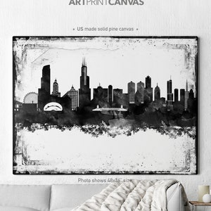 Chicago canvas art, Chicago watercolor skyline, Chicago Illinois print, Home decor, Travel print, Wall art, ArtPrintCanvas