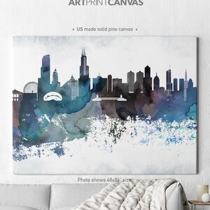 Chicago canvas print, Chicago watercolor skyline, Chicago Illinois print, Art print, Home decor, Travel print, Wall art, ArtPrintCanvas.
