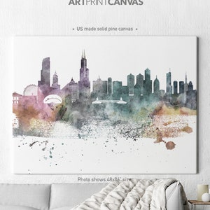 Chicago print, canvas art print, Chicago watercolor skyline, Chicago Illinois print, Home decor, Travel print, Wall art, ArtPrintCanvas