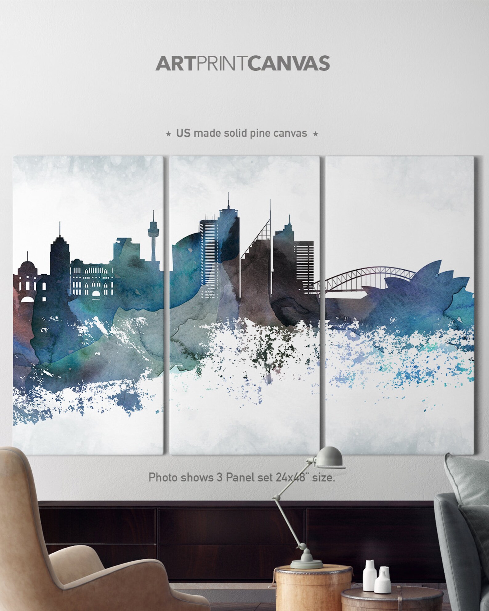Sydney Canvas art 3 Canvas Set Sydney Skyline set of 3 Etsy