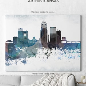 Des Moines canvas print, Des Moines Skyline Canvas, Des Moines Iowa canvas wall art, ArtPrintCanvas