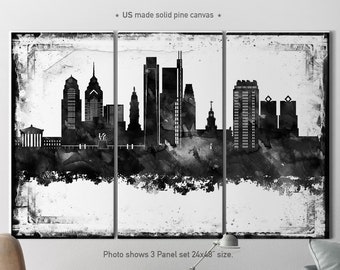 Philadelphia Canvas black white, 3 Canvas Set, Philadelphia Skyline set of 3 canvas, Philadelphia Wall Art, Home Decor, ArtPrintCanvas