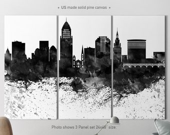 Cleveland Canvas art, 3 Canvas Set, Cleveland Skyline set of 3 canvas, Cleveland Watercolor Wall Art, Home Decor, ArtPrintCanvas