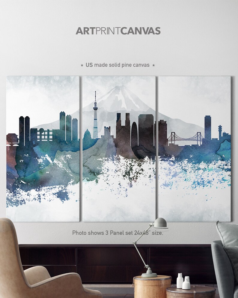 Tokyo Canvas Art 3 Canvas Set Tokyo Skyline Set Of 3 Canvas Etsy