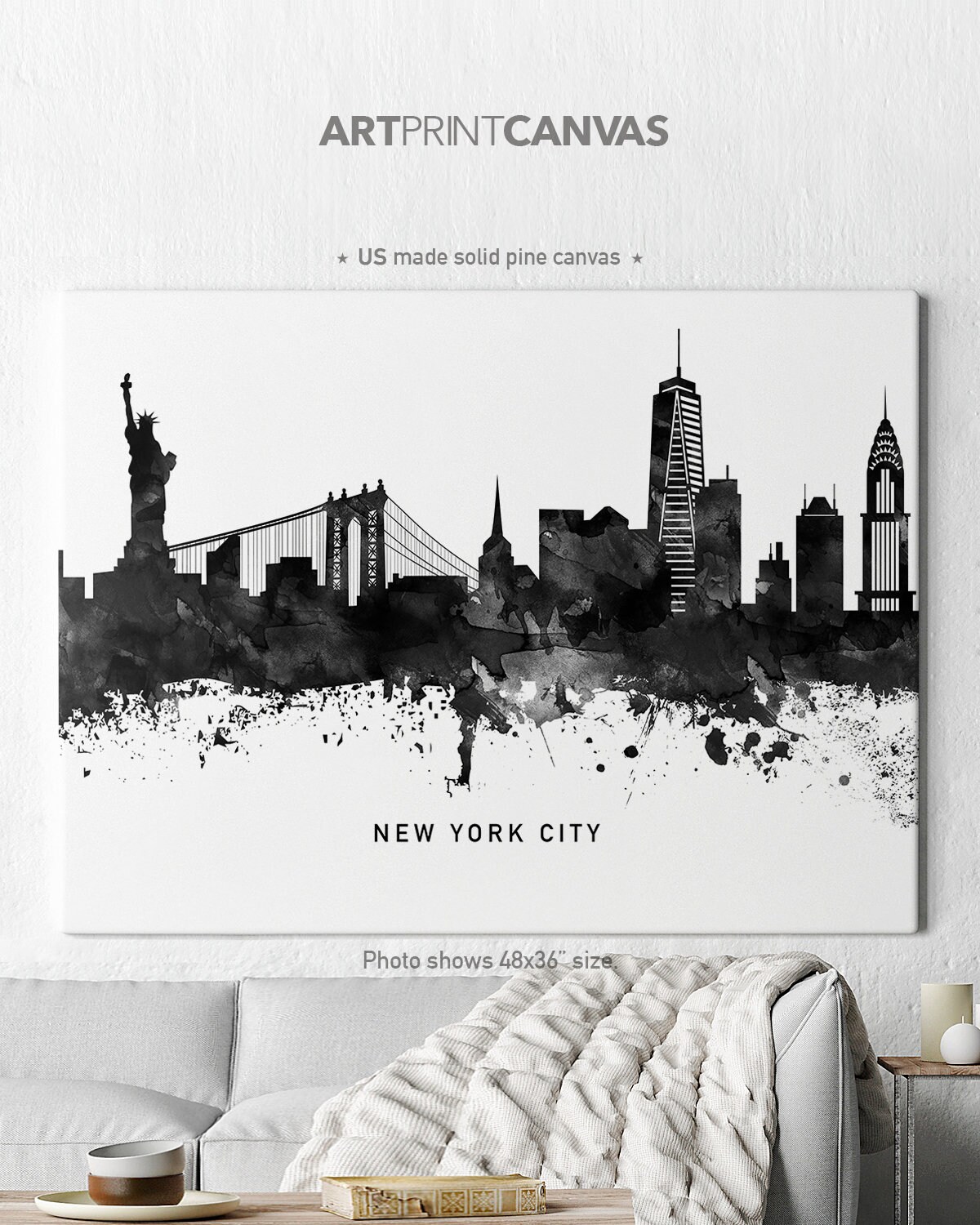 New York canvas print NY watercolor canvas New York black Etsy