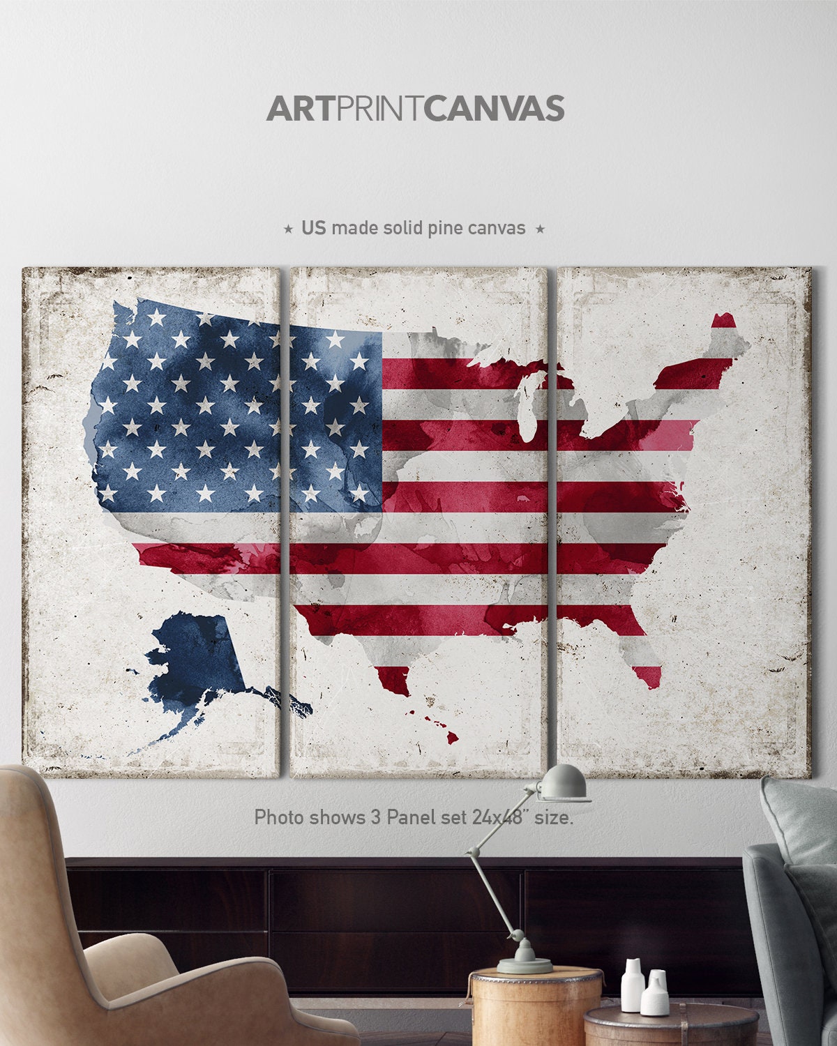 United States Map Canvas Print 3 Panel Canvas Wall Art USA - Etsy