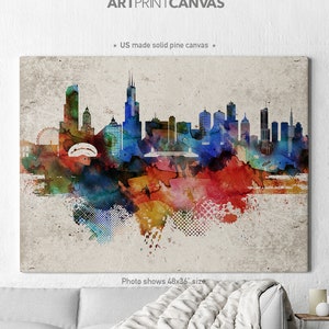 Chicago canvas print, canvas art print, Chicago watercolor skyline, Chicago Illinois print, Home decor, Wall art, ArtPrintCanvas