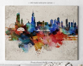 Chicago canvas print, canvas art print, Chicago watercolor skyline, Chicago Illinois print, Home decor, Wall art, ArtPrintCanvas