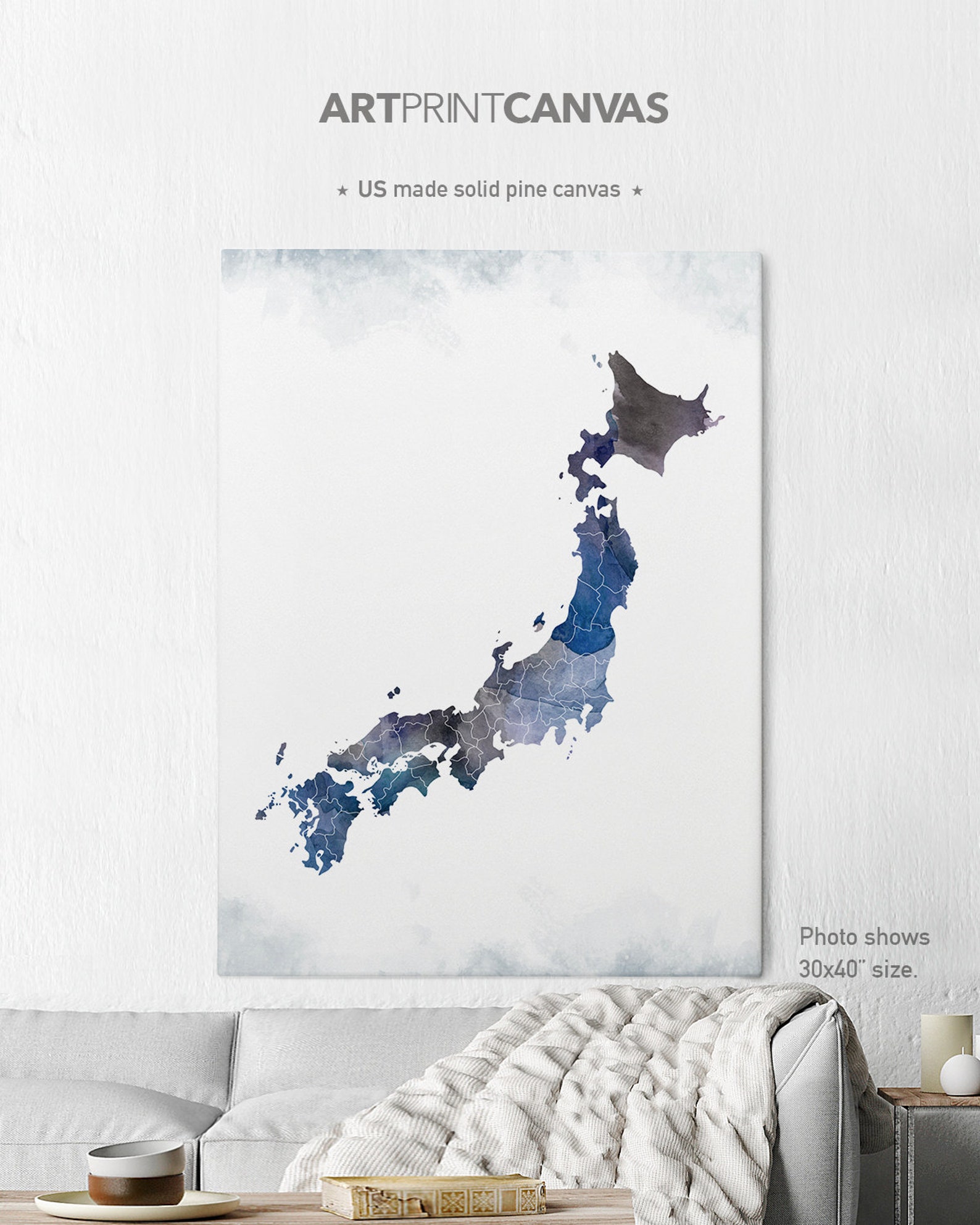 Japan Map Canvas Japan Map Canvas Art Japan Map Print Etsy