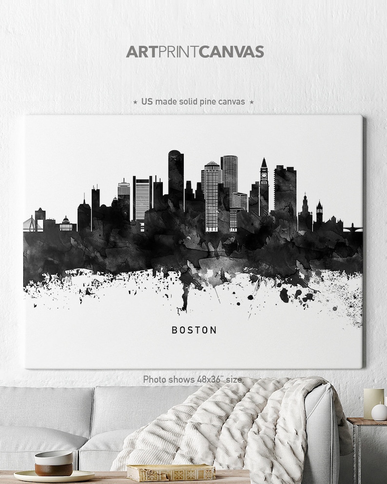 Boston Canvas Print Boston Watercolor Skyline Canvas Art Etsy