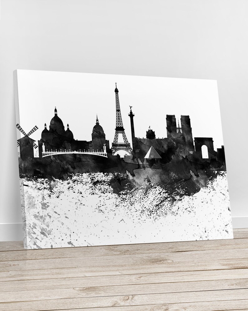 Paris canvas print, Paris watercolor skyline canvas, Art Print, Art, Canvas, Paris black & white print, Home decor, Wall art ArtPrintCanvas. image 2