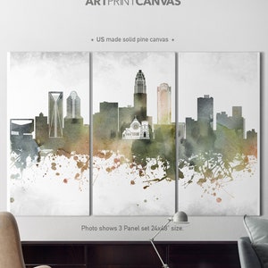Charlotte Canvas art, 3 Canvas Set, Charlotte Skyline set of 3 canvas, Charlotte Watercolor Wall Art, Home Decor, ArtPrintCanvas