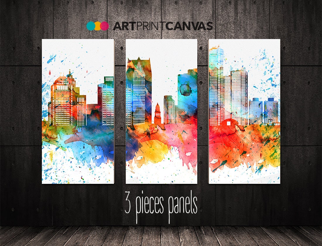 Detroit Art Michigan Cityscape Wall Decor 3 Panel Skyline Print Poster Canvas