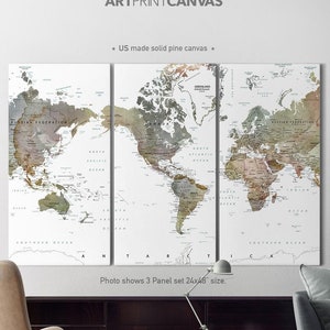 Carte du monde toile 3 ensemble détaillé, carte du monde, impression sur toile détaillée de carte du monde, art de toile de carte du monde, carte de voyage, cadeaux de voyage, ArtPrintCanvas