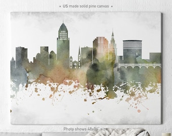 Cleveland canvas print, Cleveland watercolor skyline, Cleveland Ohio art print, Wall canvas, Home decor Travel print ArtPrintCanvas
