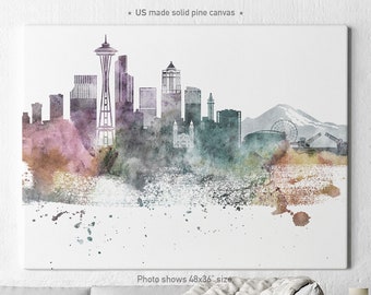 Seattle Skyline Canvas, Seattle canvas pastel print, Seattle canvas wall art, ArtPrintCanvas
