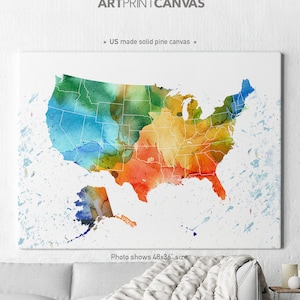 United States map canvas art, US map canvas print, large USA canvas, USA watercolor canvas, Wall art, ArtPrintCanvas.