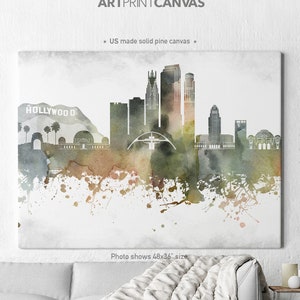 Los Angeles canvas print, LA watercolor skyline, Los Angeles California canvas, canvas art, canvas wall art, ArtPrintCanvas
