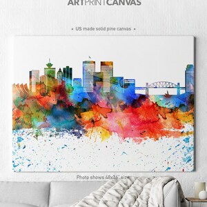 Vancouver canvas print, Vancouver watercolor skyline, Vancouver Canada print, Wall canvas, Home decor, Travel print, ArtPrintCanvas.