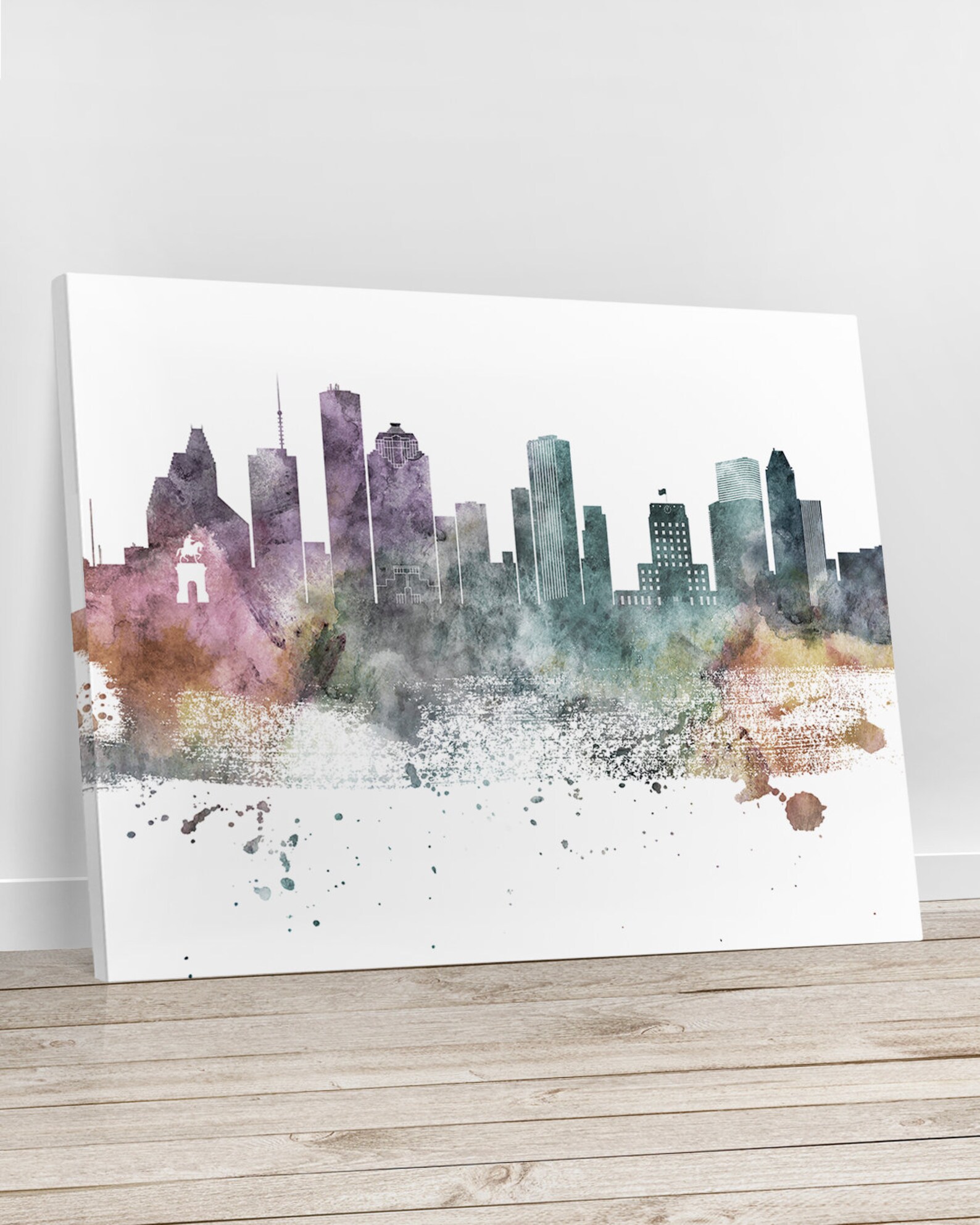 Houston Canvas Print Houston Watercolor Houston Skyline Etsy